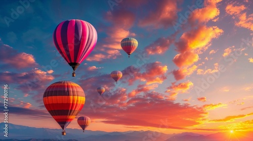 Brightly coloured hot air balloons photo