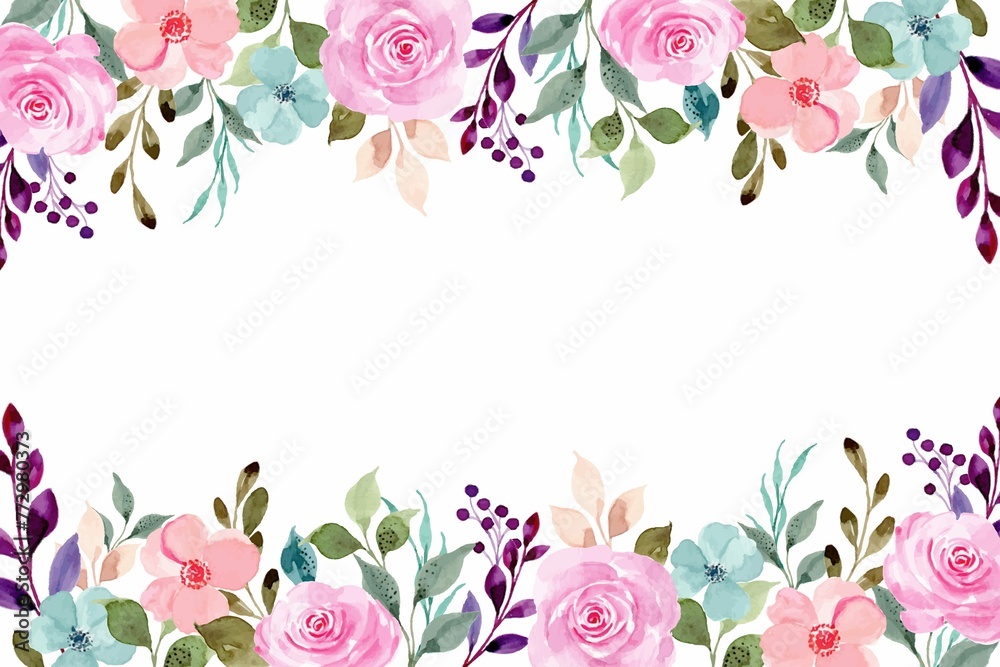 Watercolor Pink Rose Flower Border