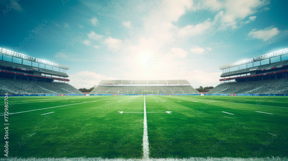 Empty sports arena with grass field and white markings