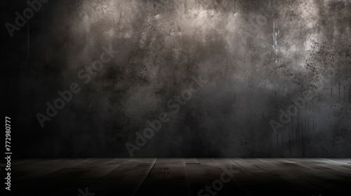 Dark room with light shining through wooden wall photo