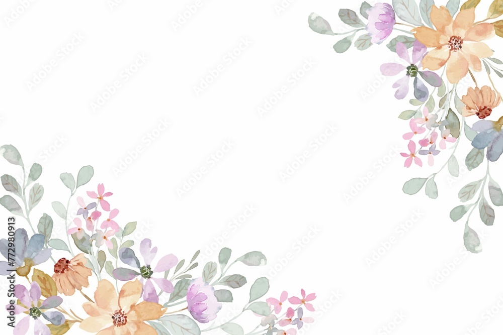 Wildflower Frame Background With Watercolor