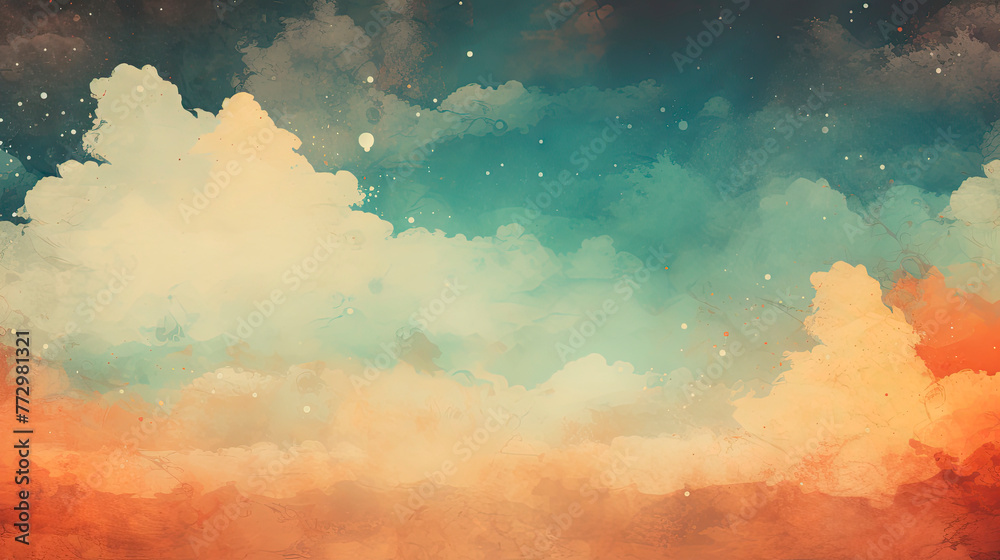 Painting depicting sky full of stars and clouds
