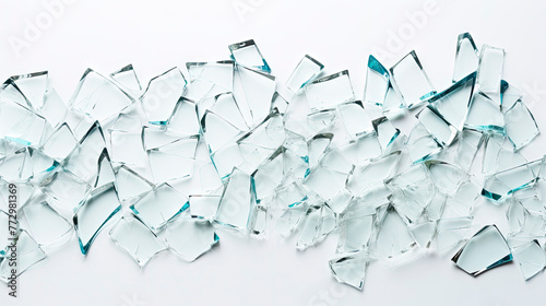 Broken glass pieces on a white surface
