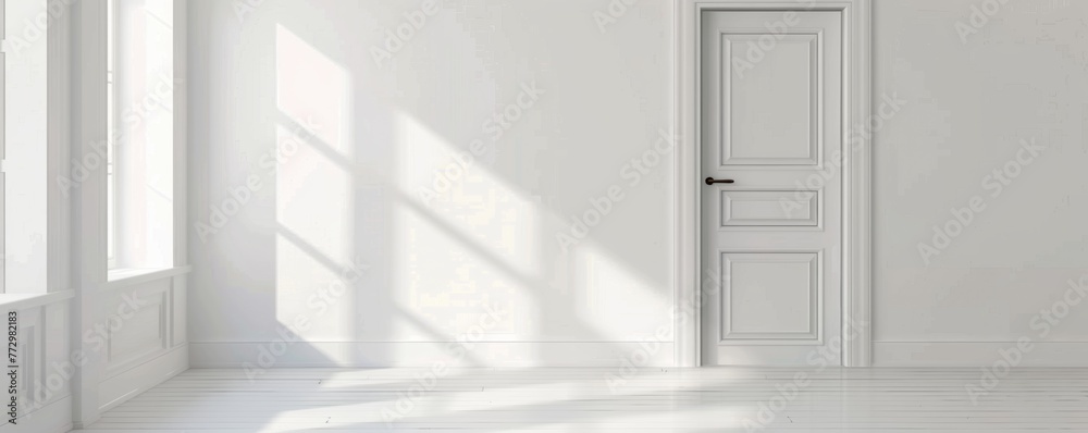 Fototapeta premium Minimalist white room with sunlight through window
