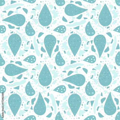 Water drops seamless pattern. Clean drink endless background. Vector flat illustration.