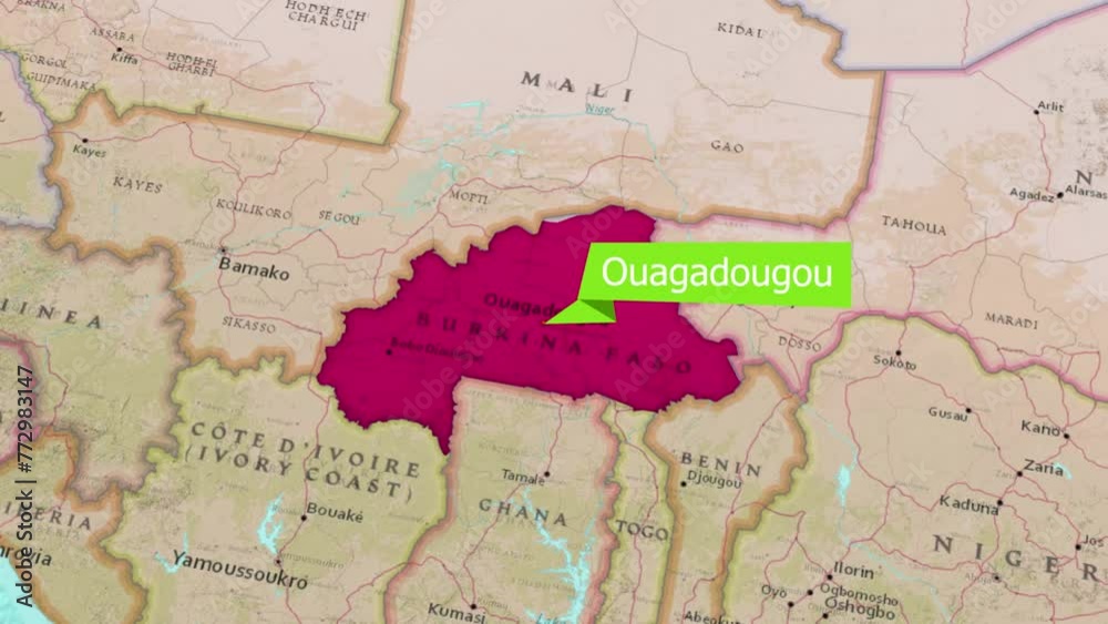 Video Stock map of Ouagadougou, the capital of Burkina Faso.Zooming In ...