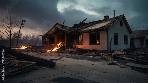 Destroyed homes and property after a firestorm passes