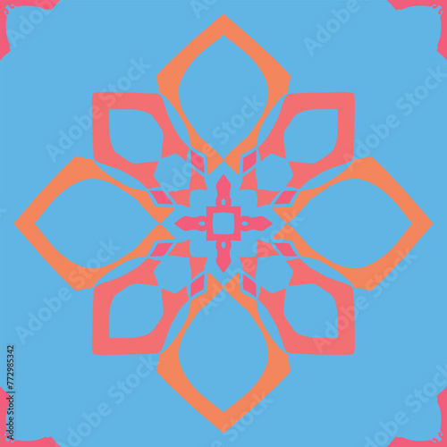 Flower seamless pattern orange tone and blue background number 12