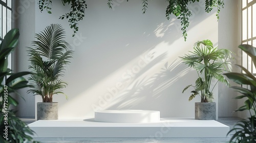 Radiant White Podium on Enchanting Arabian Nights Background, Perfect for Artisan Gift Shops photo