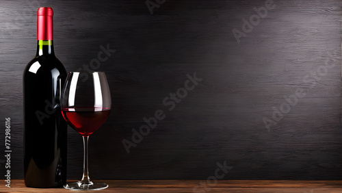 red wine bottle and glass background, wine day, AI generated