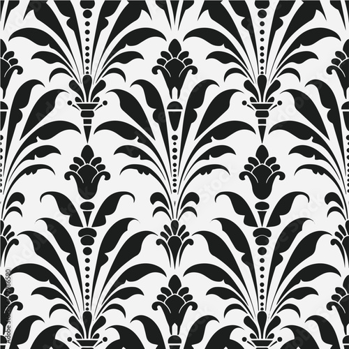 Art Deco Vintage Palm Leaves Botanical Black and White Seamless Pattern © Diego Ribeiro