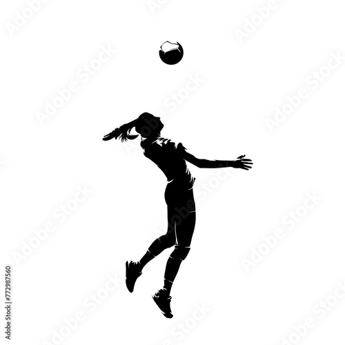 Volleyball player, woman, isolated vector silhouette, side view. Female volleyball logo