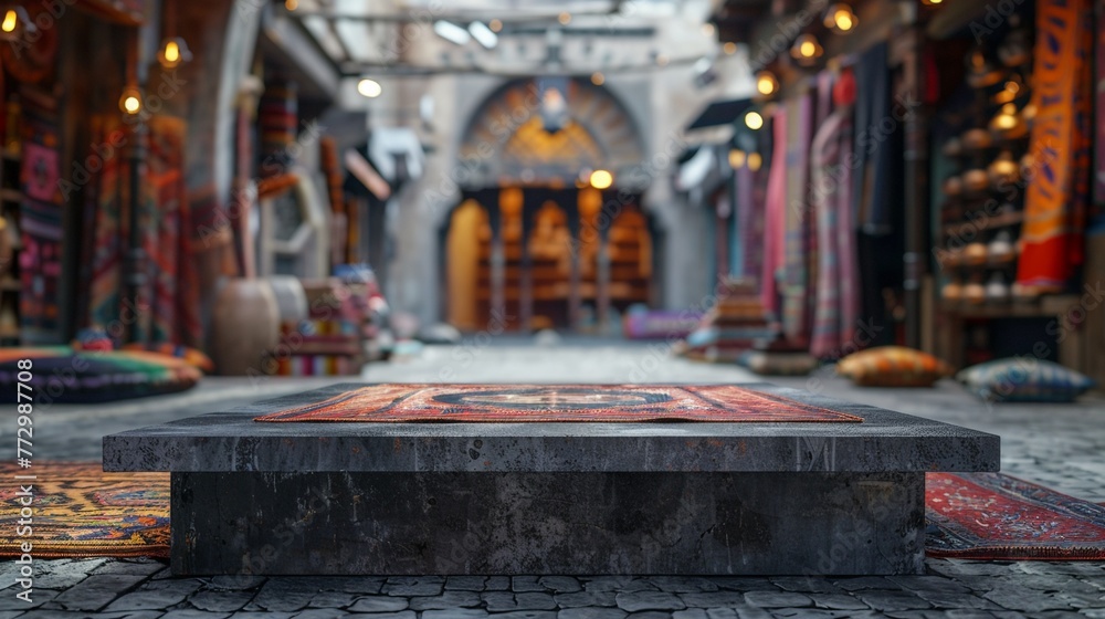 Fototapeta premium Sleek Iron Podium for Exotic Car Reveals in Zen Room