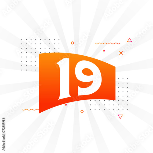 19 number vector font alphabet. Number 19 with decorative element stock vector