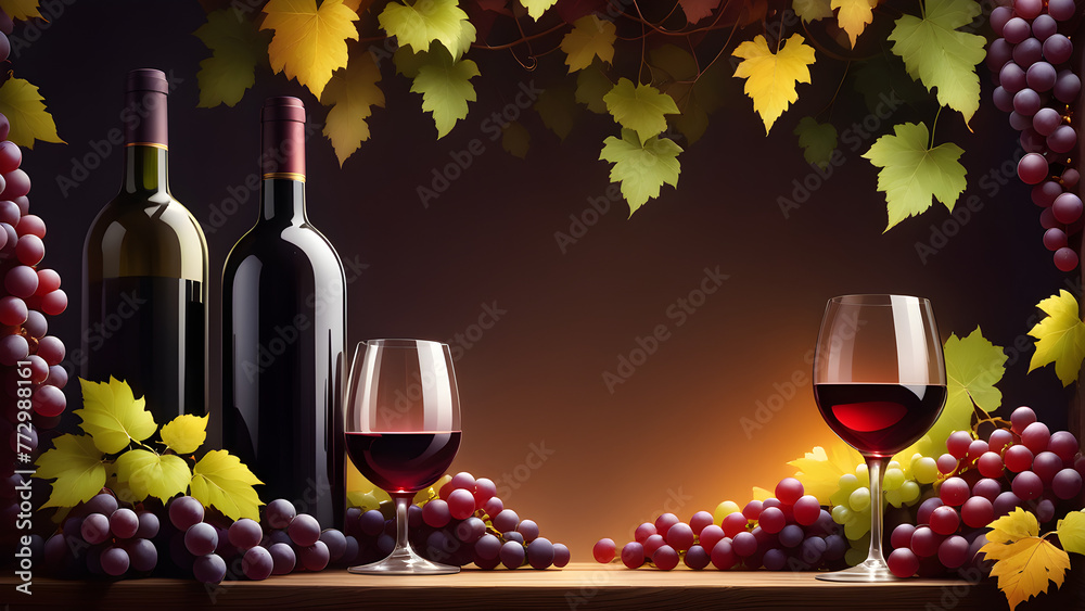 red wine and grapes, wine day, AI generated