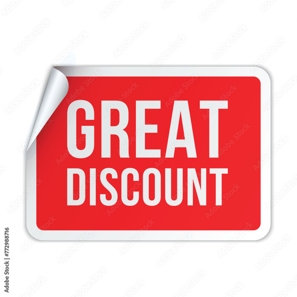 Great discount peel off red rectangular sticker design template realistic vector illustration Great discount peel off red rectangular sticker design template realistic vector illustration