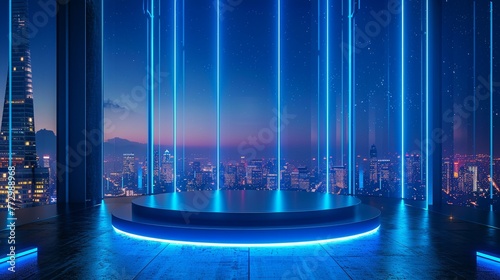 Modern Electric Blue Podium Against Silicon Valley Tech Hub Backdrop for Luxury Candle Workshops
