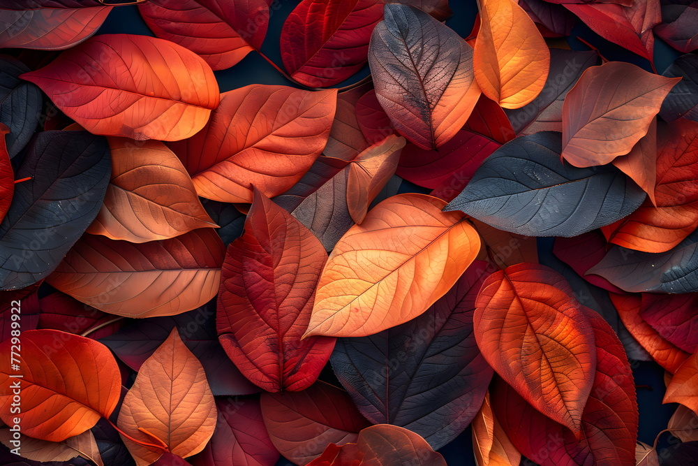 Close-up of autumn leaves. Flat lay, dark nature concept, farm palette. Close-up of autumn leaves. Flat lay, dark nature concept, farm palette.