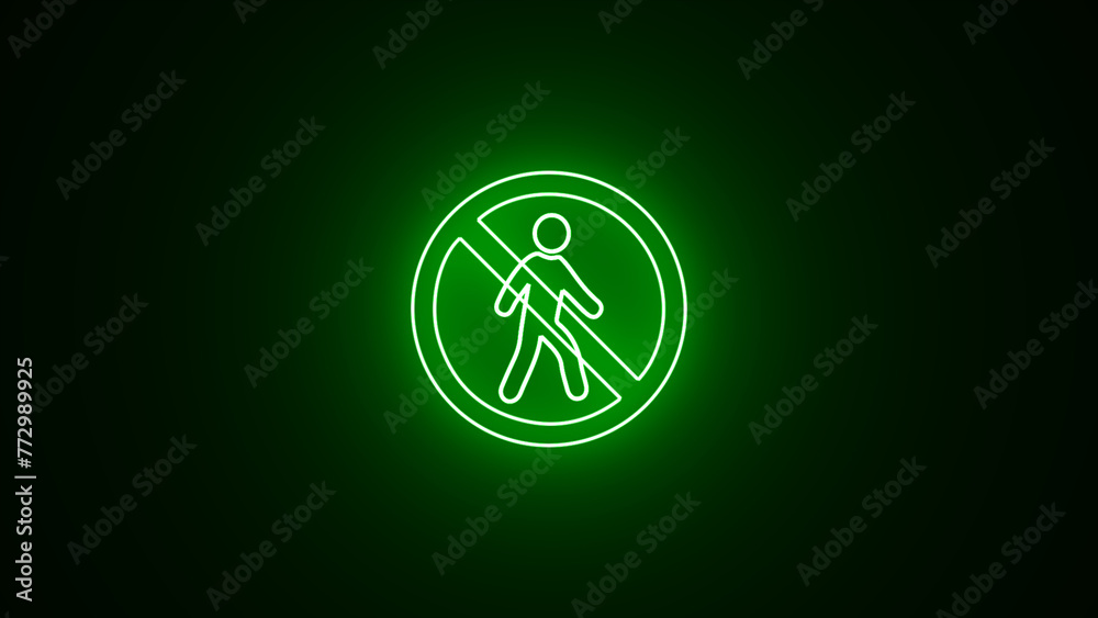 neon line No entry sign, no pedestrian icon. person walk warning stop sign. neon line No entry sign, no pedestrian icon. person walk warning stop sign.