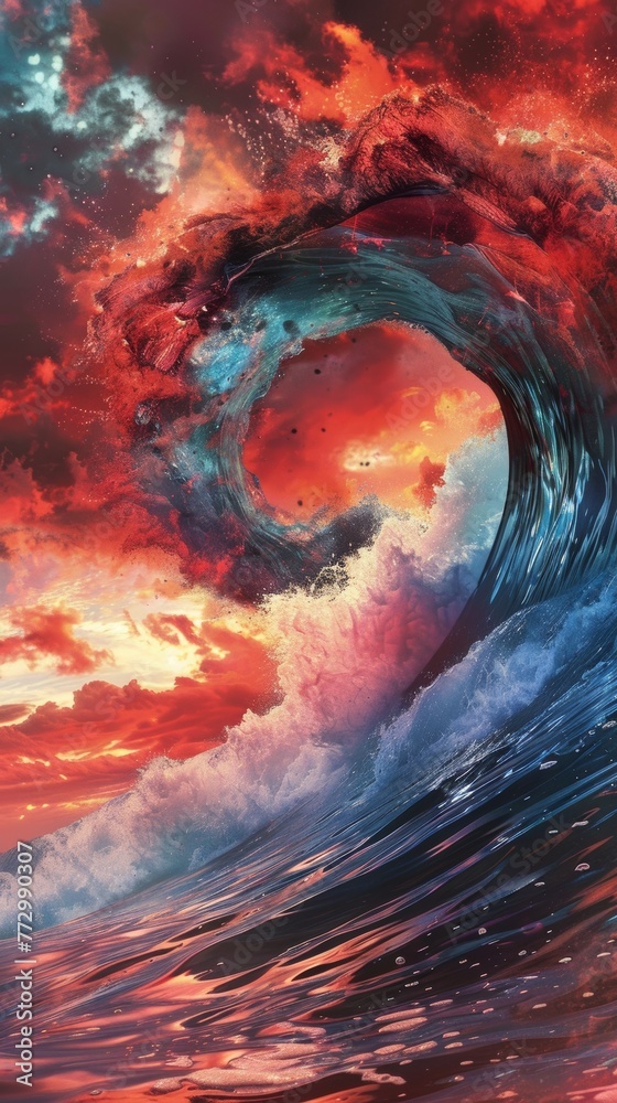 Surreal ocean wave with cosmic colors