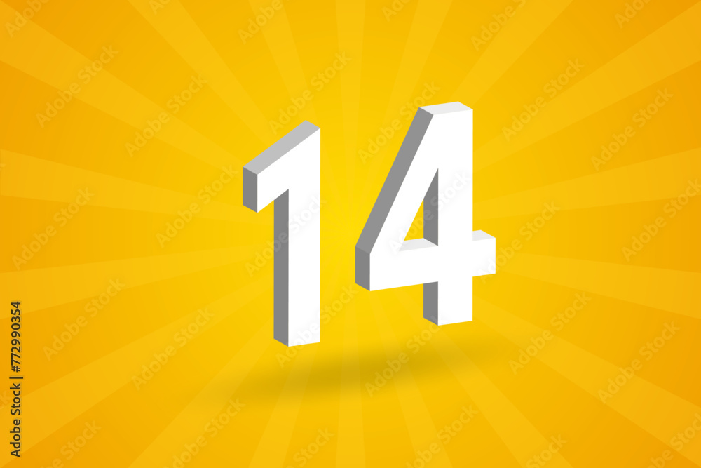 3D 14 number font alphabet. White 3D Number 14 with yellow background 3D 14 number font alphabet. White 3D Number 14 with yellow background