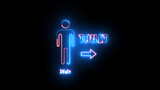 Boys toilet signs in neon lights. Male toilet or bathroom sign on a black background. Colorful neon light glowing icon boy or male.