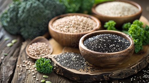 the nutritional benefits of superfoods such as quinoa, kale, and chia seeds.  photo