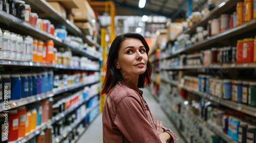 woman choosing paint color in a hardware store