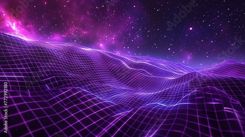Purple Waves of Light A Celestial Nighttime Scene Generative AI