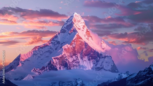 Pink Sunset Mountain Peak Generative AI