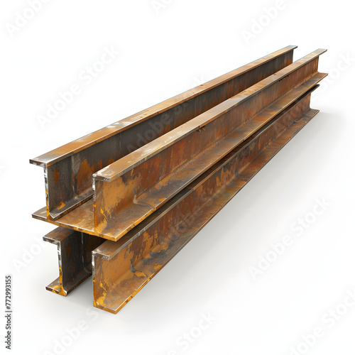 Steel beams ready for construction isolated on white background, cinematic, png 