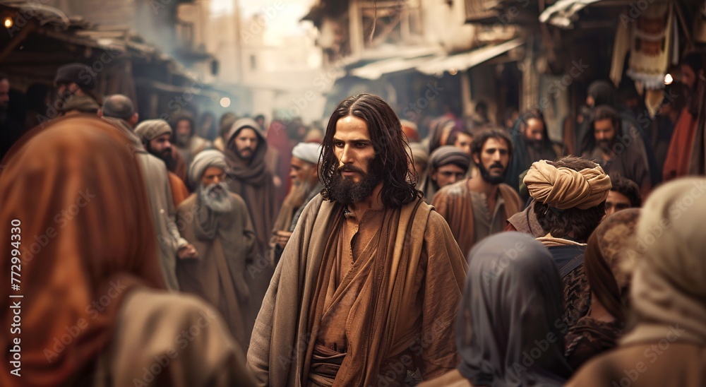 Jesus in the Crowd A Dramatic Scene of Faith Generative AI