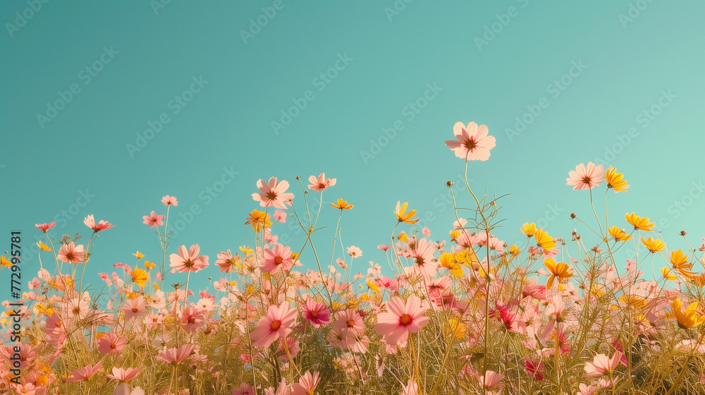 Tranquil Cosmos Flower Field: Cinematic Landscape
