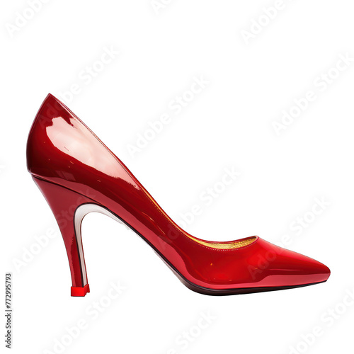 close up of red high heels isolated on a transparent background. PNG cutout or clipping path.
