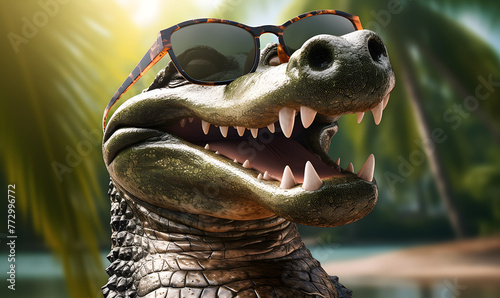 Happy Crocodile wearing sunglass for a commercial advertisement image 