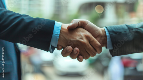 close up of hand shaking, business partners concept