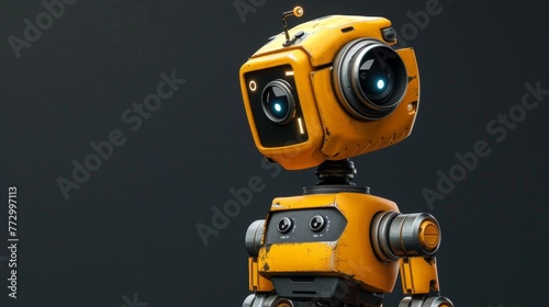 Curious Yellow Robot Head, Futuristic Technology Concept