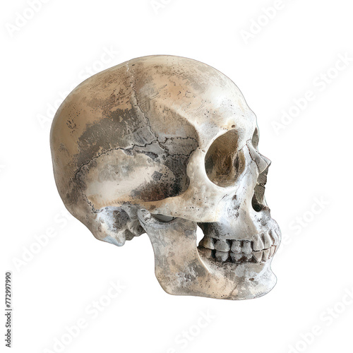 realistic human skull, isolated on a transparent background with a PNG cutout or clipping path.