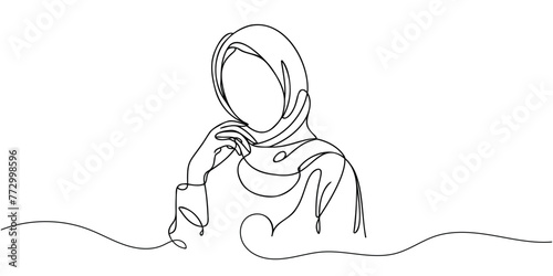 One solid line depicts a woman in a hijab