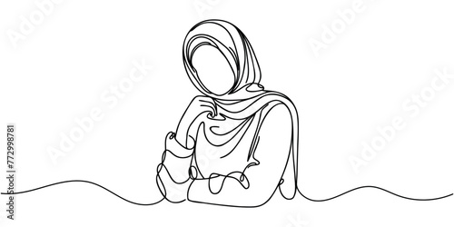 One solid line depicts a woman in a hijab