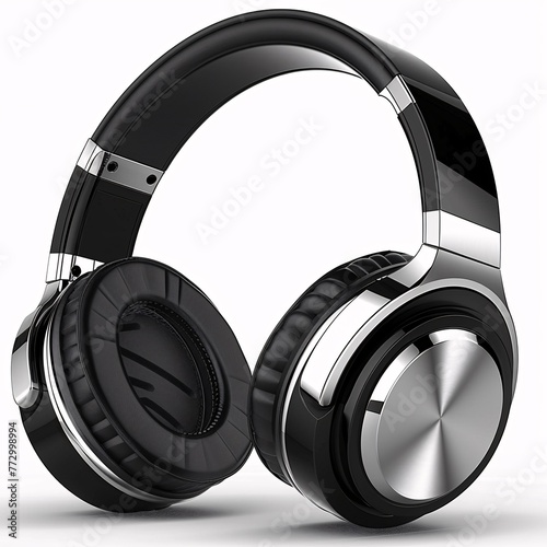 Sleek Silver Headphones with Black Earpads A Modern Take on Classic Design Generative AI photo