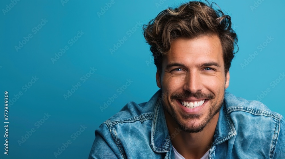 Fototapeta premium Radiant Smile and Positivity - A Man's Portrait in Natural Light - Generative AI