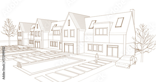  house architectural sketch 3d illustration