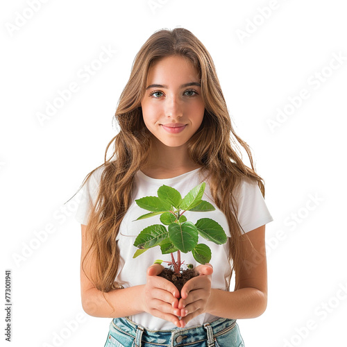 girl holding plant