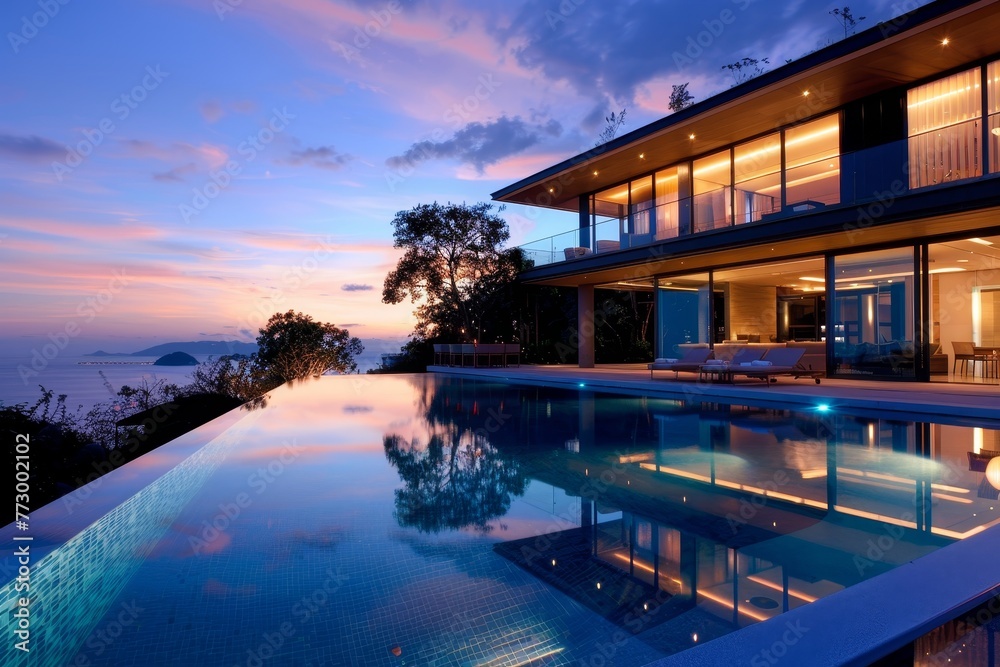 Sunset Serenity: Modern Waterfront Villa with Infinity Pool