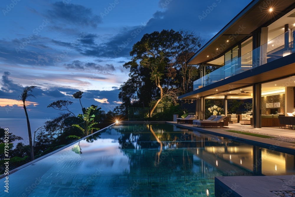 Sunset Serenity: Modern Waterfront Villa with Infinity Pool