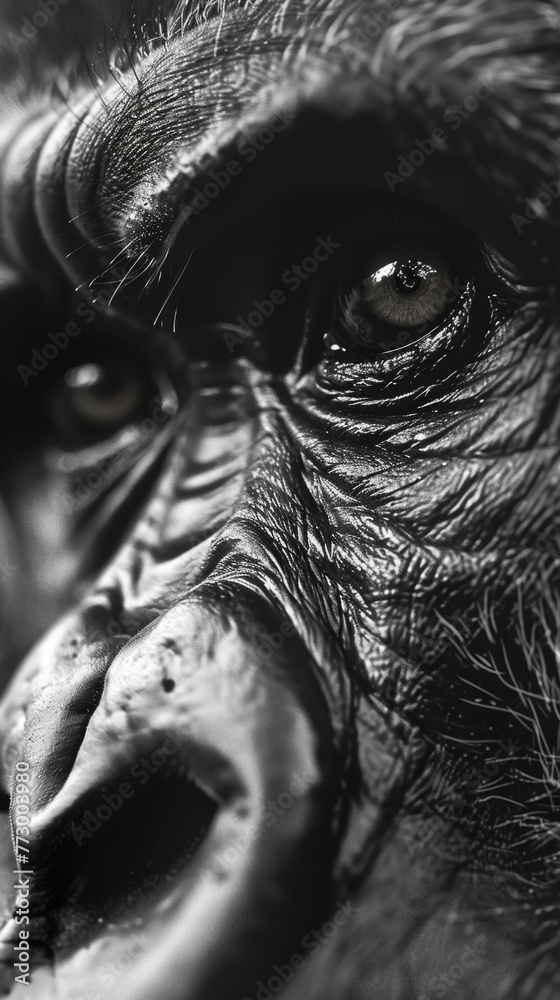 Close-up of chimpanzee's eye in black and white Close-up of chimpanzee's eye in black and white