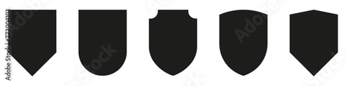 Shields set. Collection of security shield icons with contours and linear signs.