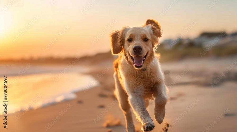 Golden Bliss: Serene Sunset with a Loyal Retriever Embracing Nature's Calm - Generative AI Golden Bliss: Serene Sunset with a Loyal Retriever Embracing Nature's Calm - Generative AI