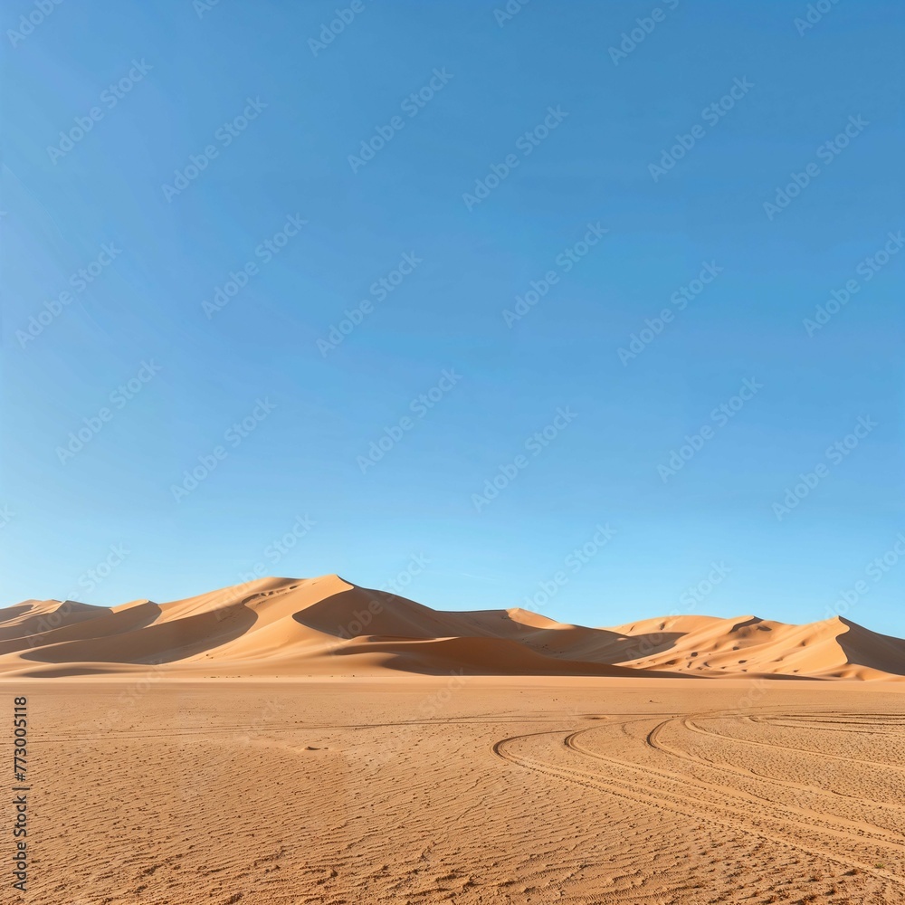 A vast sandy desert with dramatic sand dunes A vast sandy desert with dramatic sand dunes